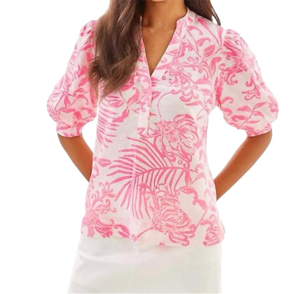 Lilly Pulitzer Mialeigh Elbow Sleeve Linen Top